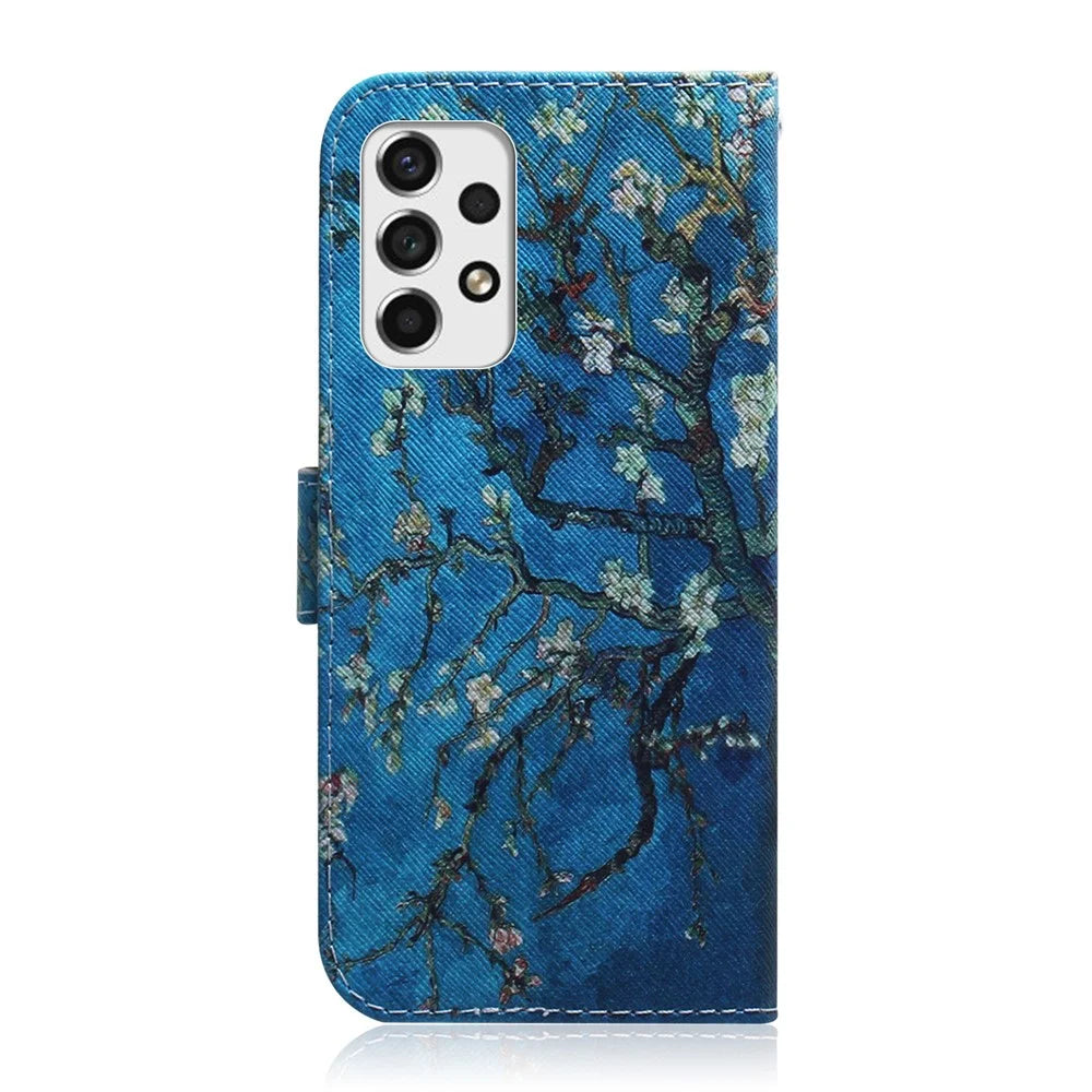 PU Leather + TPU Double Protection Pattern Printing Anti-fall Wallet Stand Mobile Phone Case for Samsung Galaxy A33 5G - Apricot Flowers - 3