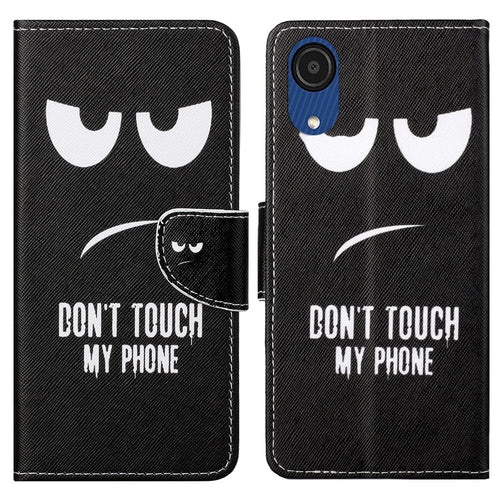 Cross Texture PU Leather Flip Protective Cover Stand Pattern Printing Wallet Phone Case for Samsung Galaxy A03 Core - Don't Touch My Phone - 1