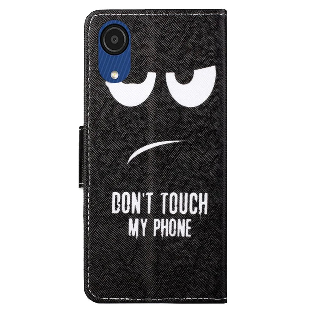 Cross Texture PU Leather Flip Protective Cover Stand Pattern Printing Wallet Phone Case for Samsung Galaxy A03 Core - Don't Touch My Phone - 4