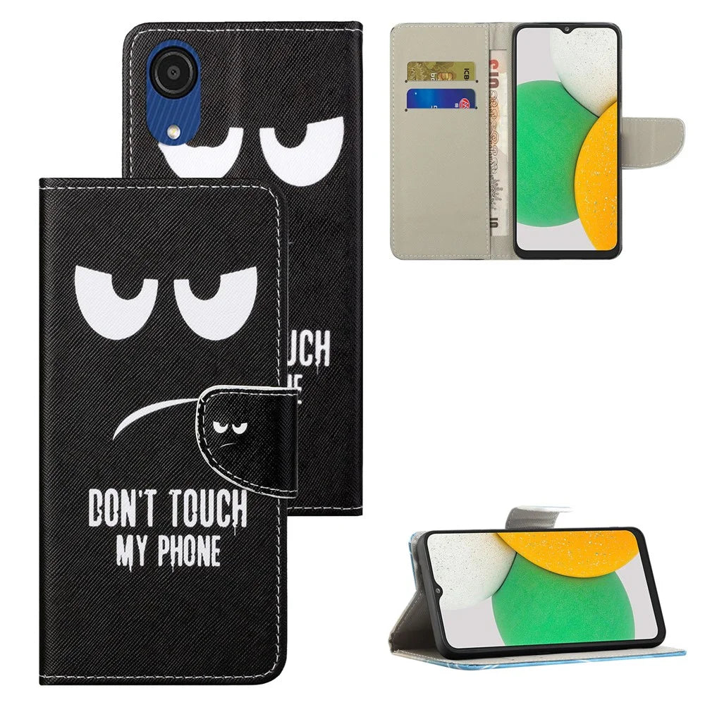 Cross Texture PU Leather Flip Protective Cover Stand Pattern Printing Wallet Phone Case for Samsung Galaxy A03 Core - Don't Touch My Phone - 7