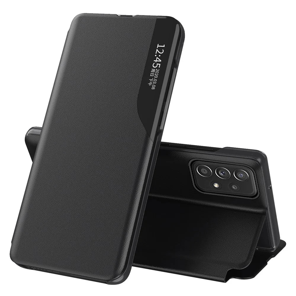 Case View Window PU Leather Stand Cover for Samsung Galaxy A73 5G - Black - 1