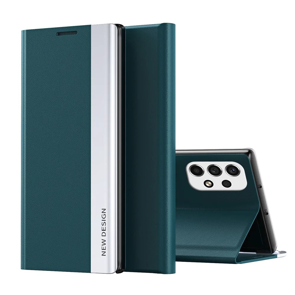Folio Flip Anti-scratch Shockproof PU Leather Stand Phone Case for Samsung Galaxy A73 5G - Green - 1