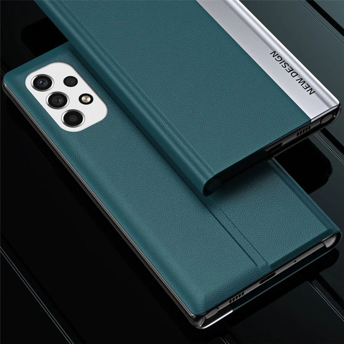 Folio Flip Anti-scratch Shockproof PU Leather Stand Phone Case for Samsung Galaxy A73 5G - Green - 5