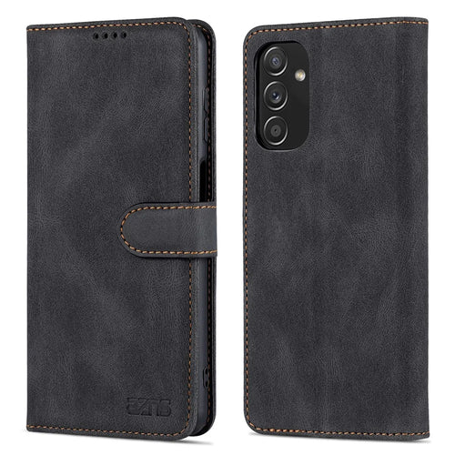 AZNS PU Leather Wallet Stand Full Protection Anti-fall Phone Case Cover for Samsung Galaxy M52 5G - Black - 1