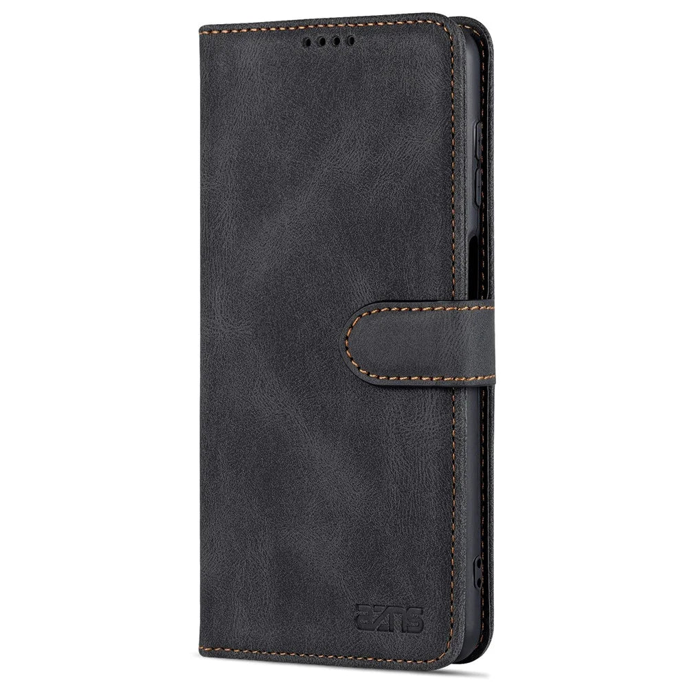 AZNS PU Leather Wallet Stand Full Protection Anti-fall Phone Case Cover for Samsung Galaxy M52 5G - Black - 2