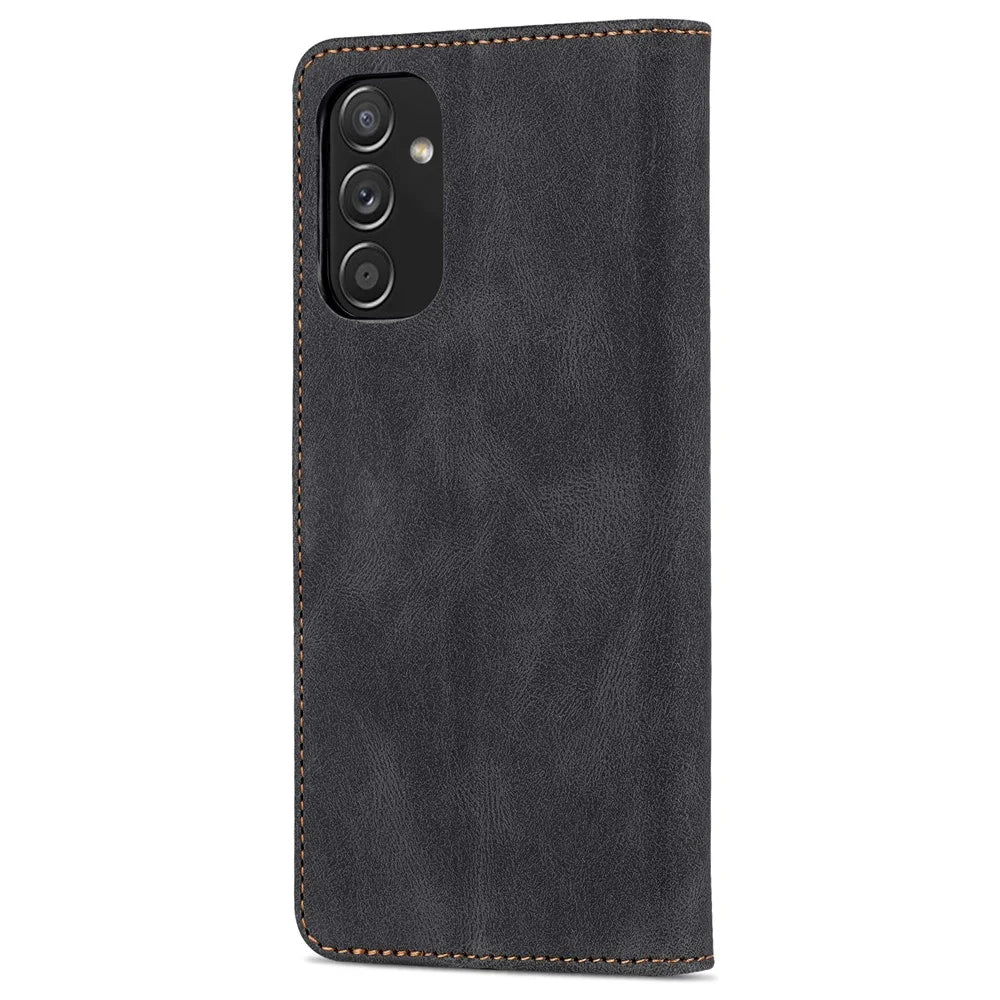AZNS PU Leather Wallet Stand Full Protection Anti-fall Phone Case Cover for Samsung Galaxy M52 5G - Black - 3