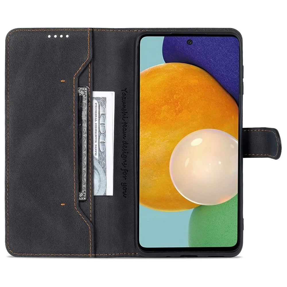 AZNS PU Leather Wallet Stand Full Protection Anti-fall Phone Case Cover for Samsung Galaxy M52 5G - Black - 7
