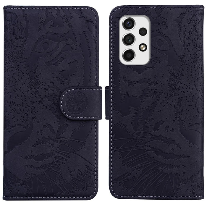 For Samsung Galaxy A53 5G Flip Leather Case Protective Phone Cover Imprinting Tiger Pattern Supporting Stand Wallet - Black - 1