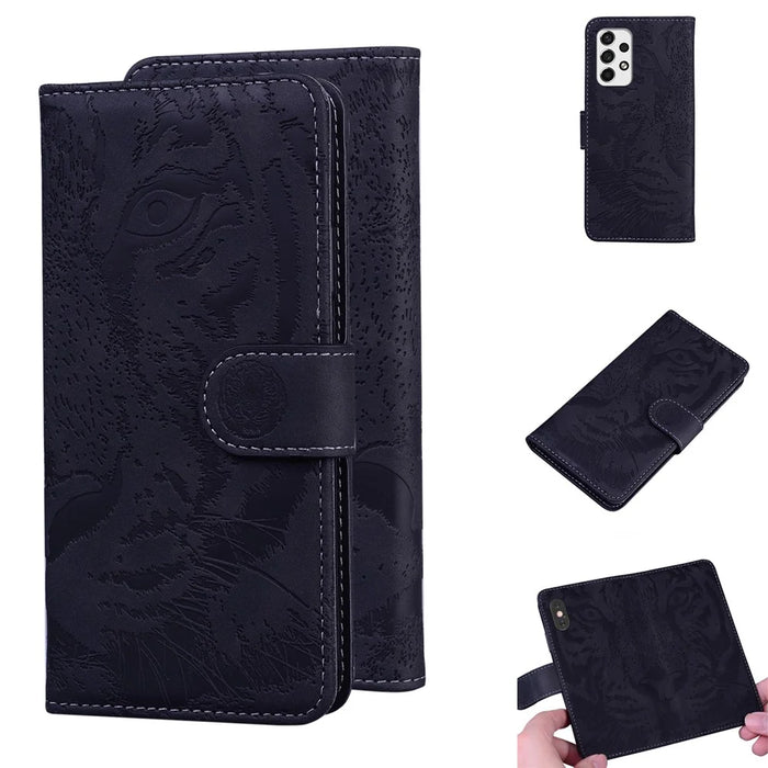 For Samsung Galaxy A53 5G Flip Leather Case Protective Phone Cover Imprinting Tiger Pattern Supporting Stand Wallet - Black - 6