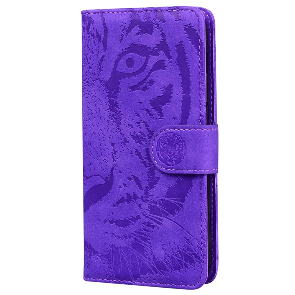 Flip Mobile Phone Bag Case Imprinting Tiger Pattern PU Leather Protective Phone Cover with Stand Wallet for Samsung Galaxy A13 4G - Purple - 3