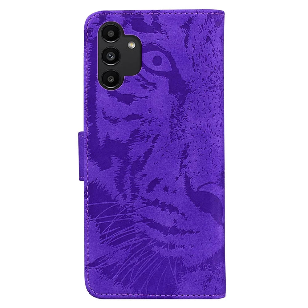 Flip Mobile Phone Bag Case Imprinting Tiger Pattern PU Leather Protective Phone Cover with Stand Wallet for Samsung Galaxy A13 4G - Purple - 4
