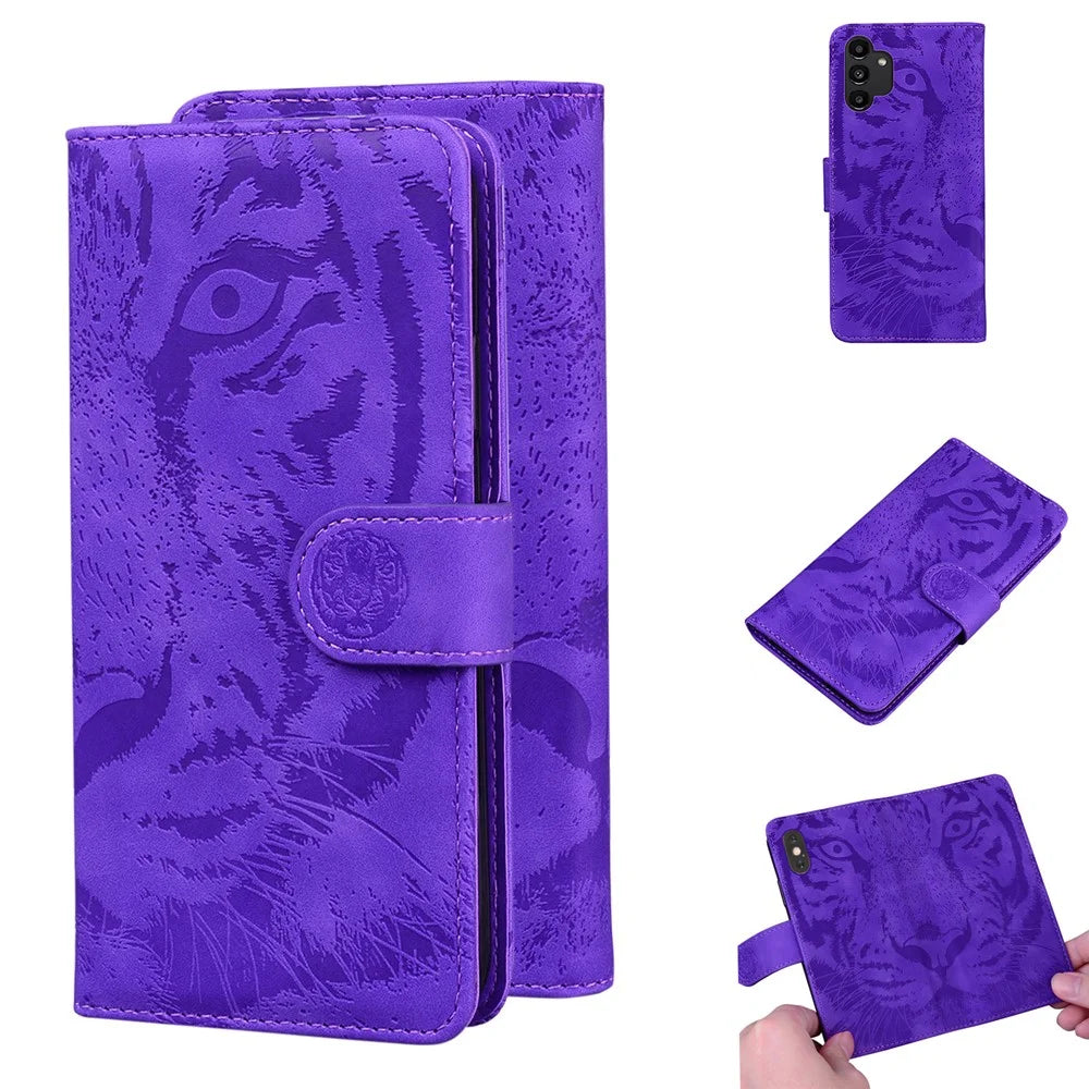 Flip Mobile Phone Bag Case Imprinting Tiger Pattern PU Leather Protective Phone Cover with Stand Wallet for Samsung Galaxy A13 4G - Purple - 6