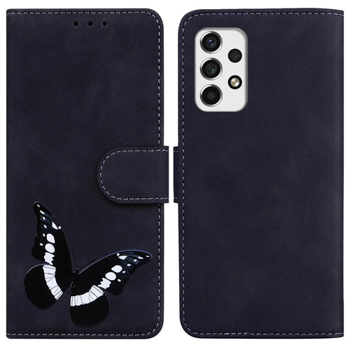Magnetic Closure Skin Touch Feeling Phone Case Anti-scratch Butterfly Printing Stand Wallet Leather Phone Cover for Samsung Galaxy A53 5G - Black - 1