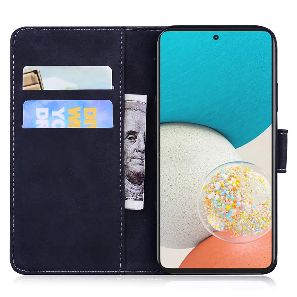 Magnetic Closure Skin Touch Feeling Phone Case Anti-scratch Butterfly Printing Stand Wallet Leather Phone Cover for Samsung Galaxy A53 5G - Black - 6