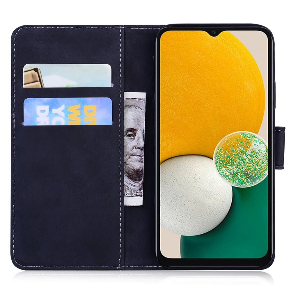 PU Leather + TPU Magnetic Closing Drop-proof Case Skin Touch Feeling Butterfly Printing Stand Phone Cover with Wallet for Samsung Galaxy A13 4G - Black - 6