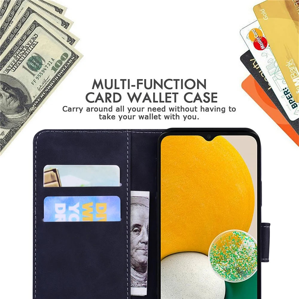 PU Leather + TPU Magnetic Closing Drop-proof Case Skin Touch Feeling Butterfly Printing Stand Phone Cover with Wallet for Samsung Galaxy A13 4G - Black - 7