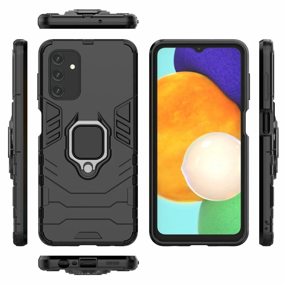 Shockproof Protection 2-in-1 Hybrid Hard PC Soft Flexible TPU Back Case with Ring Kickstand for Samsung Galaxy A13 4G/5G - Black - 6