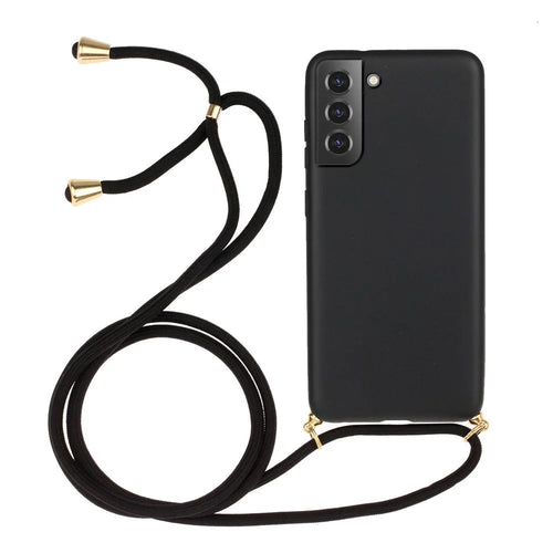 Drop Proof TPU + Biodegradable Wheat Straw Eco-Friendly Slim Protective Case Cover with Strap for Samsung Galaxy S22 5G - Black - 1