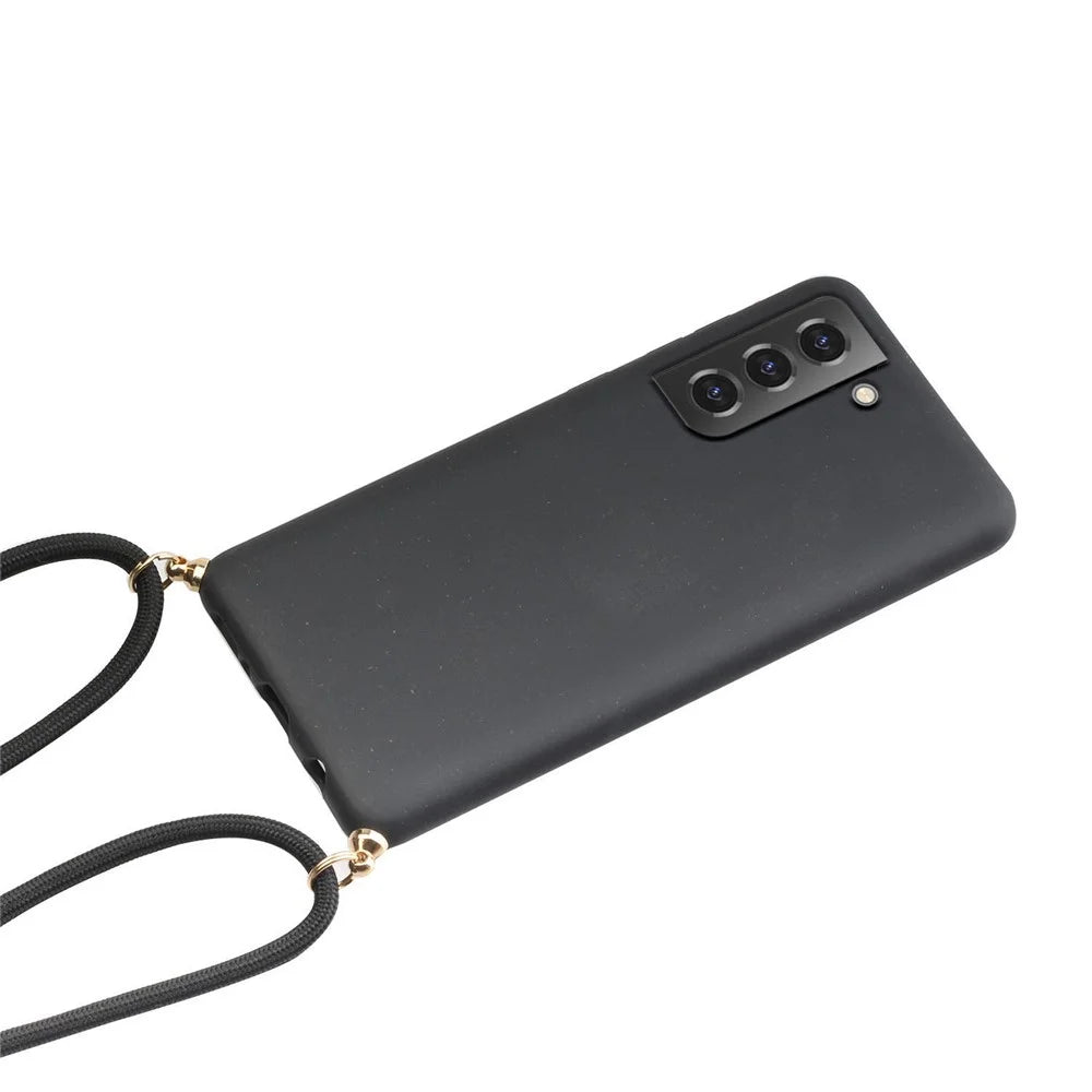 Drop Proof TPU + Biodegradable Wheat Straw Eco-Friendly Slim Protective Case Cover with Strap for Samsung Galaxy S22 5G - Black - 2