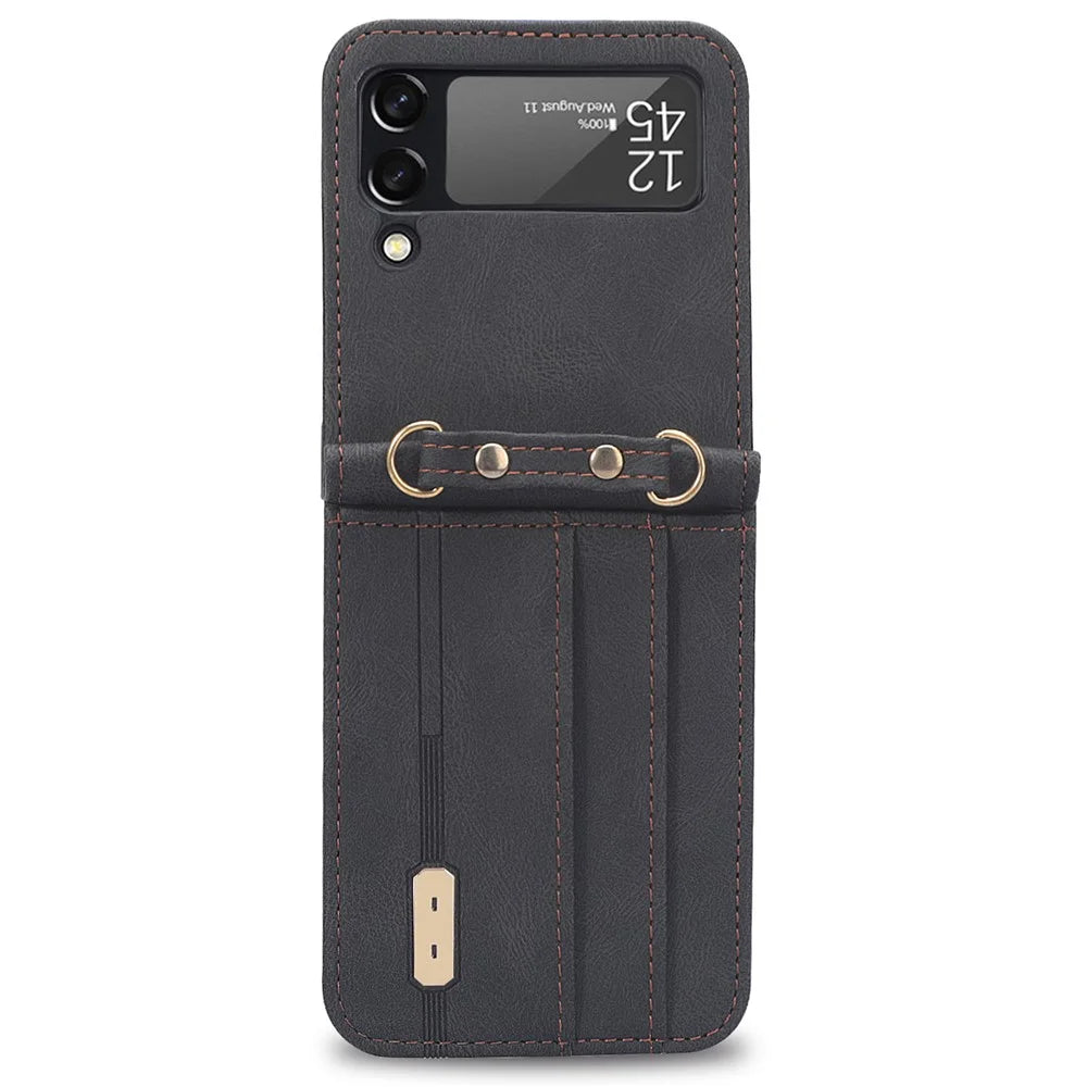 One-piece Design Card Slots PU Leather Coated PC Phone Case Crossbody Protective Cover with Long Lanyard for Samsung Galaxy Z Flip3 5G - Black - 2