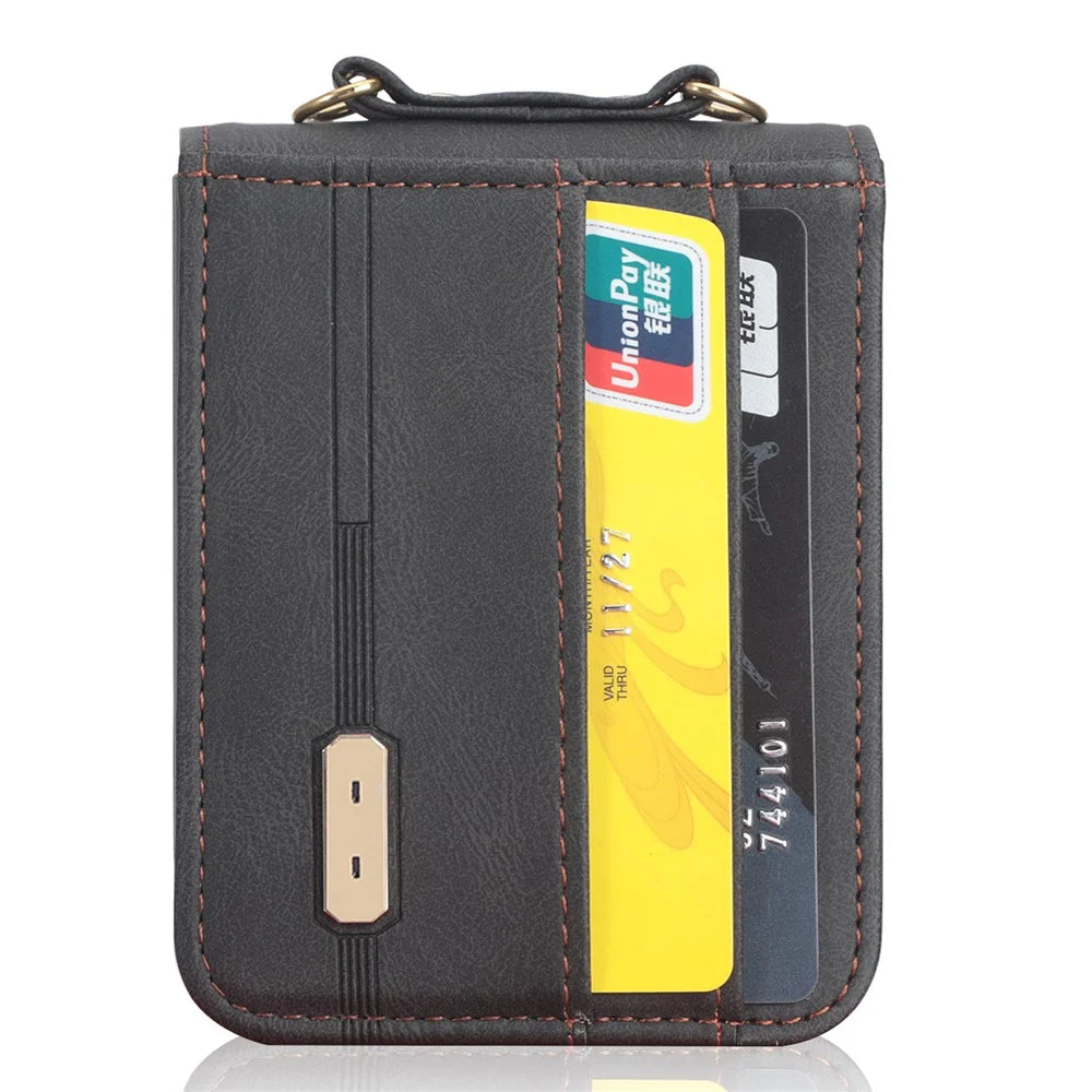 One-piece Design Card Slots PU Leather Coated PC Phone Case Crossbody Protective Cover with Long Lanyard for Samsung Galaxy Z Flip3 5G - Black - 4