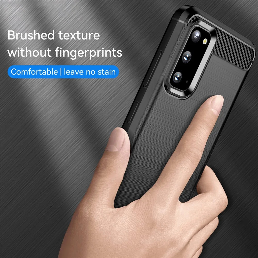 1.8mm Carbon Fiber Brushed Texture Anti-fingerprint Soft TPU Anti-drop Phone Case Cover for Samsung Galaxy S20 4G/S20 5G - Black - 3