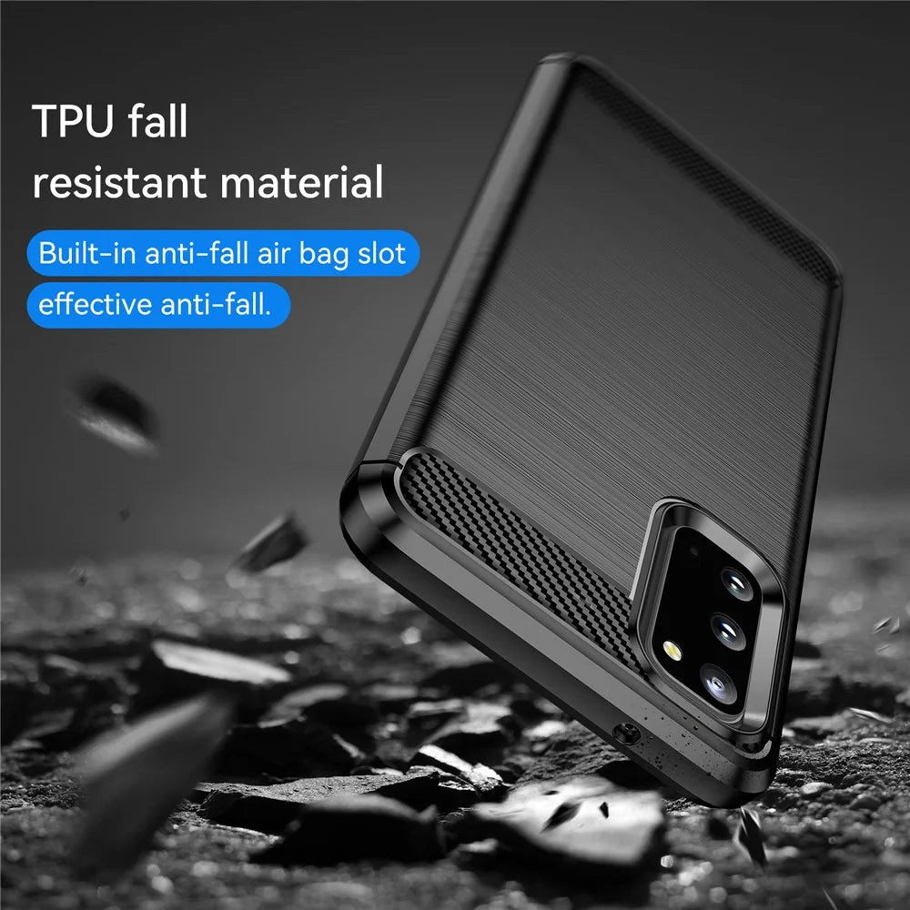 1.8mm Carbon Fiber Brushed Texture Anti-fingerprint Soft TPU Anti-drop Phone Case Cover for Samsung Galaxy S20 4G/S20 5G - Black - 5