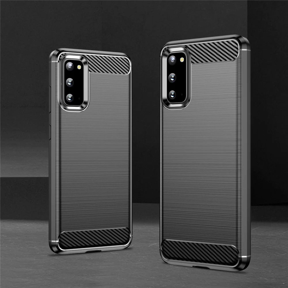 1.8mm Carbon Fiber Brushed Texture Anti-fingerprint Soft TPU Anti-drop Phone Case Cover for Samsung Galaxy S20 4G/S20 5G - Black - 6