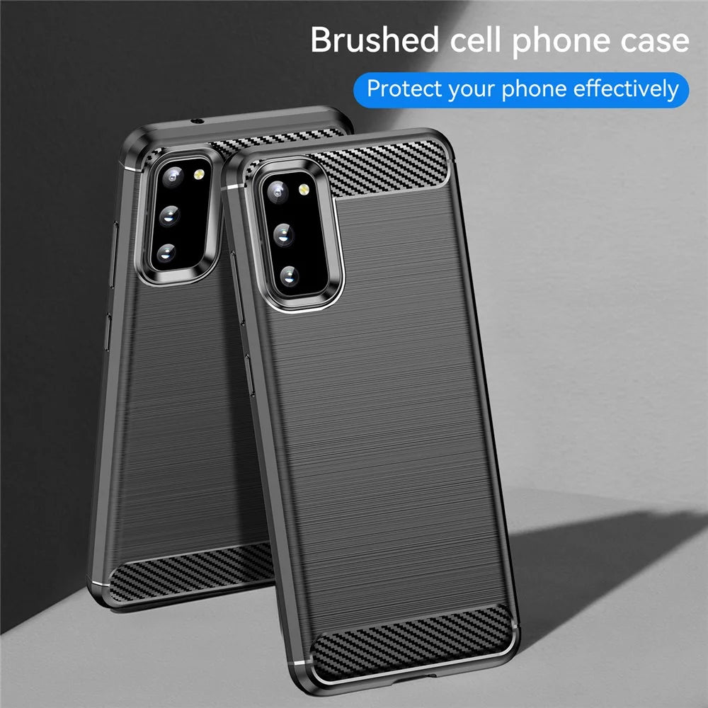 1.8mm Carbon Fiber Brushed Texture Anti-fingerprint Soft TPU Anti-drop Phone Case Cover for Samsung Galaxy S20 4G/S20 5G - Black - 7