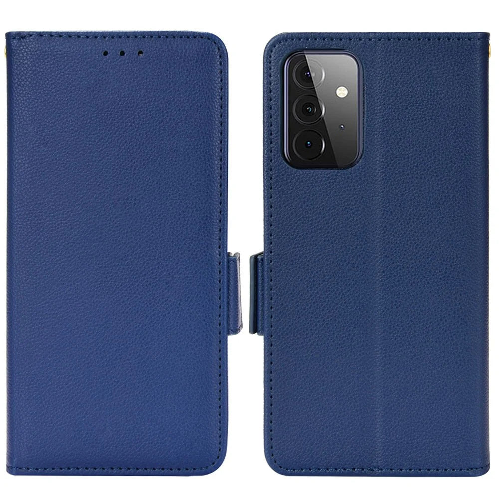 Litchi Texture Scratch Resistant Phone Case PU Leather Folio Flip Wallet Cover with Stand for Samsung Galaxy A53 5G - Dark Blue - 1