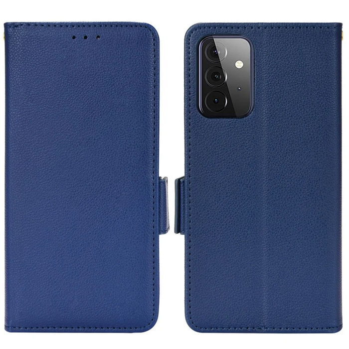 Litchi Texture Scratch Resistant Phone Case PU Leather Folio Flip Wallet Cover with Stand for Samsung Galaxy A53 5G - Dark Blue - 1