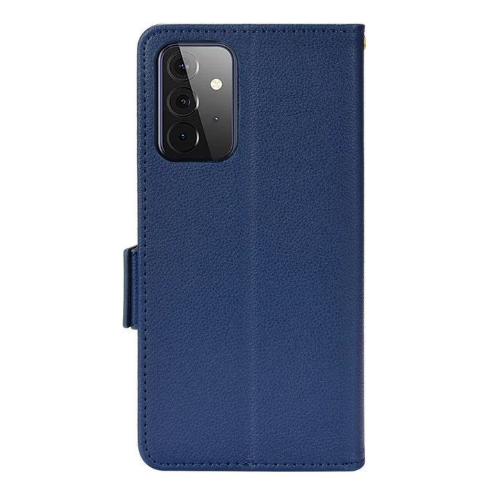 Litchi Texture Scratch Resistant Phone Case PU Leather Folio Flip Wallet Cover with Stand for Samsung Galaxy A53 5G - Dark Blue - 3