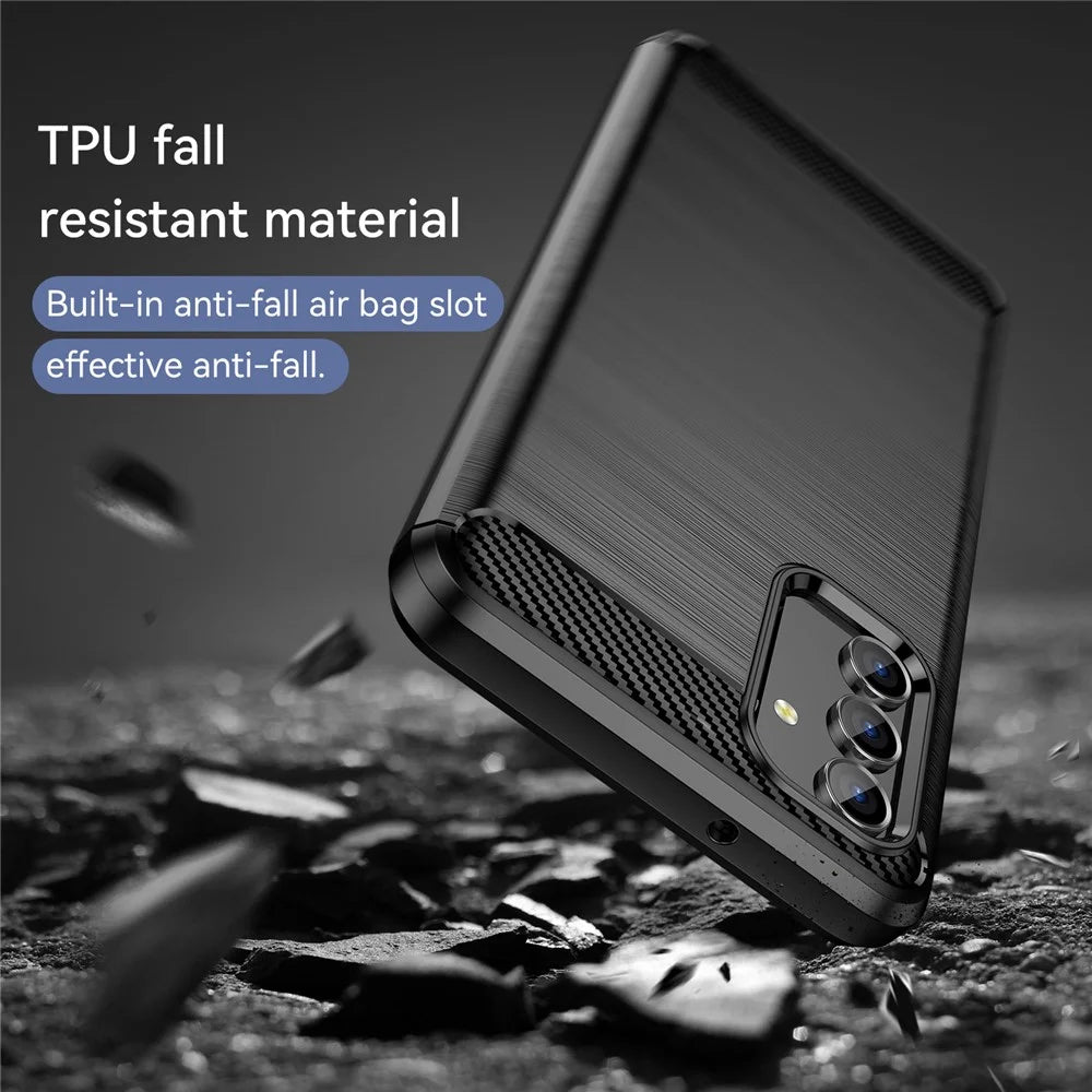 For Samsung Galaxy A13 4G / 5G / A04s 4G (164.7mm) Carbon Fiber Texture TPU Case Brushed Surface Phone Protective Cover - Black - 5