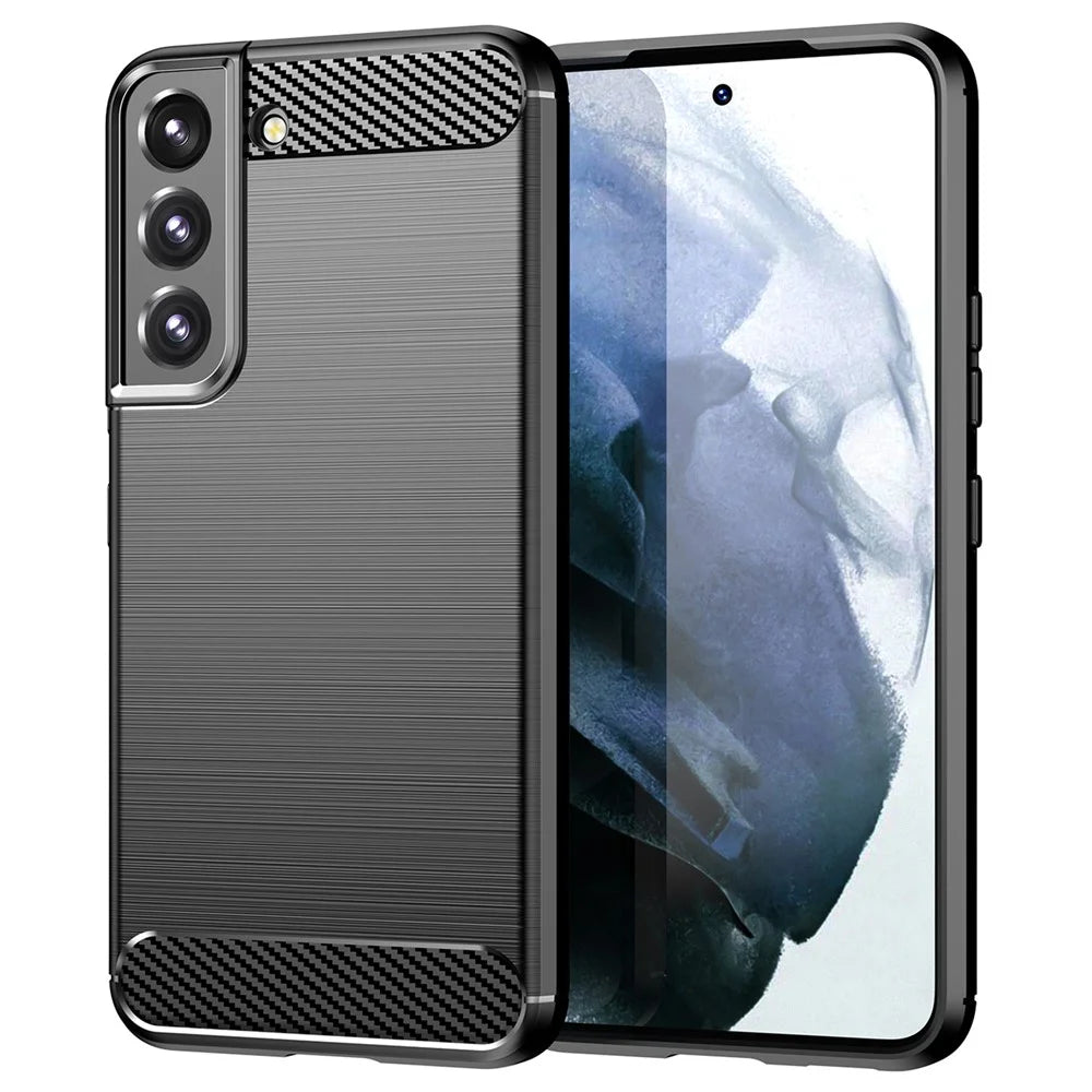 1.8mm Brushed Surface TPU Case Air Cushion Super Thin Carbon Fiber Texture Phone Protective Cover for Samsung Galaxy S22 5G - Black - 1