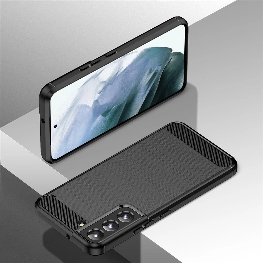 Brushed Surface TPU Case 1.8mm Thickness Ultra Lightweight Air Cushion Carbon Fiber Texture Phone Protective Cover for Samsung Galaxy S22+ 5G - Black - 6