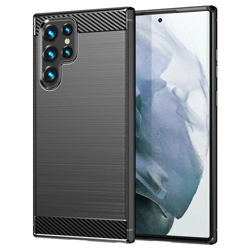 Brushed Surface TPU Case 1.8mm Ultra Thin Heat-Dissipated Carbon Fiber Texture Phone Protective Cover for Samsung Galaxy S22 Ultra 5G - Black - 1