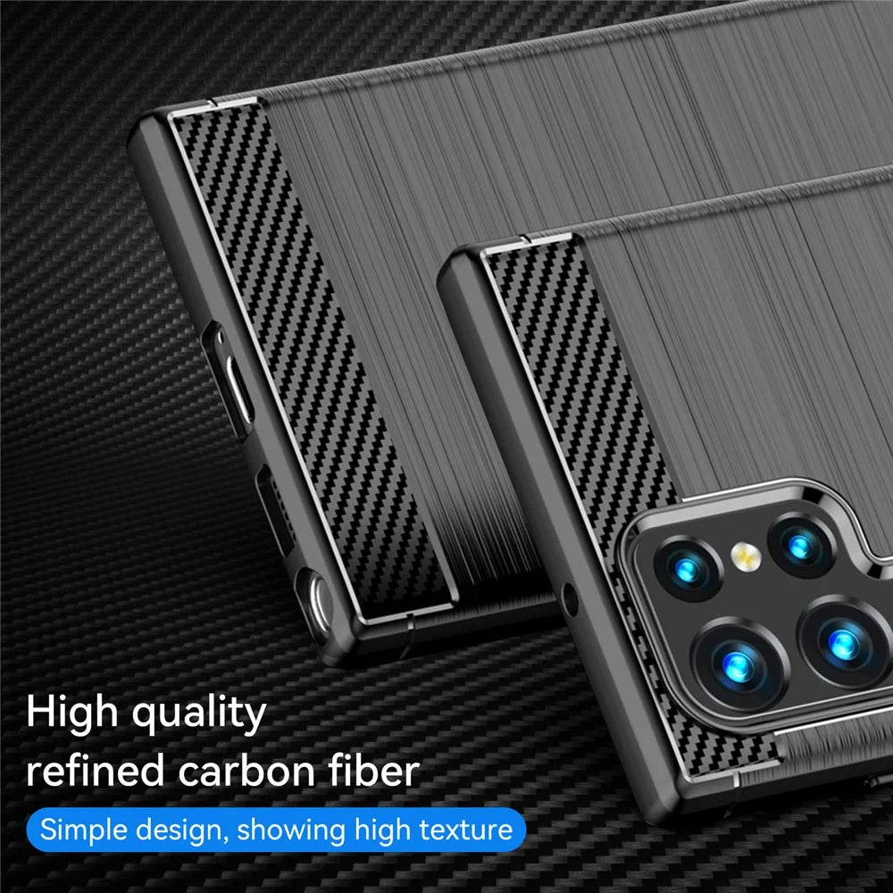 Brushed Surface TPU Case 1.8mm Ultra Thin Heat-Dissipated Carbon Fiber Texture Phone Protective Cover for Samsung Galaxy S22 Ultra 5G - Black - 2