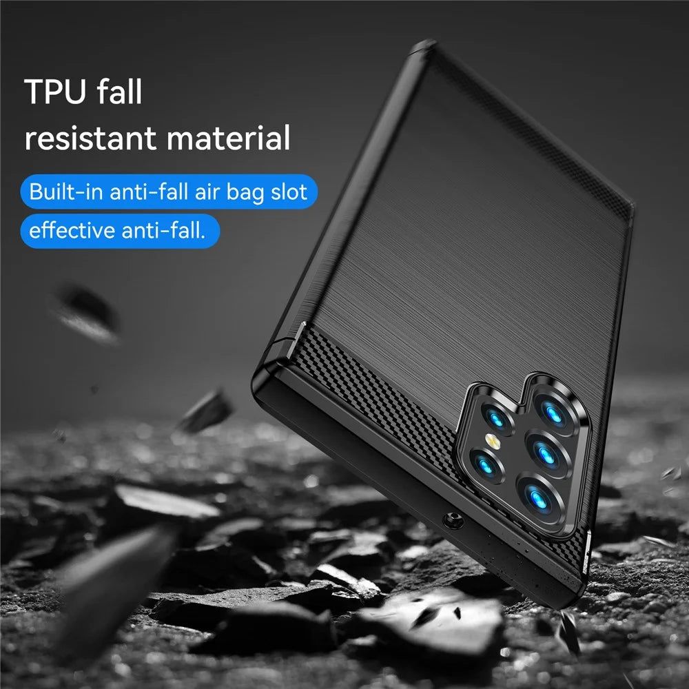 Brushed Surface TPU Case 1.8mm Ultra Thin Heat-Dissipated Carbon Fiber Texture Phone Protective Cover for Samsung Galaxy S22 Ultra 5G - Black - 5
