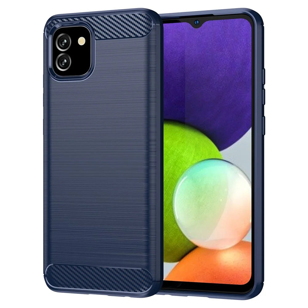 1.8mm Brushed TPU Case Carbon Fiber Texture Phone Protective Cover for Samsung Galaxy A03 (166.5mm) - Blue - 1
