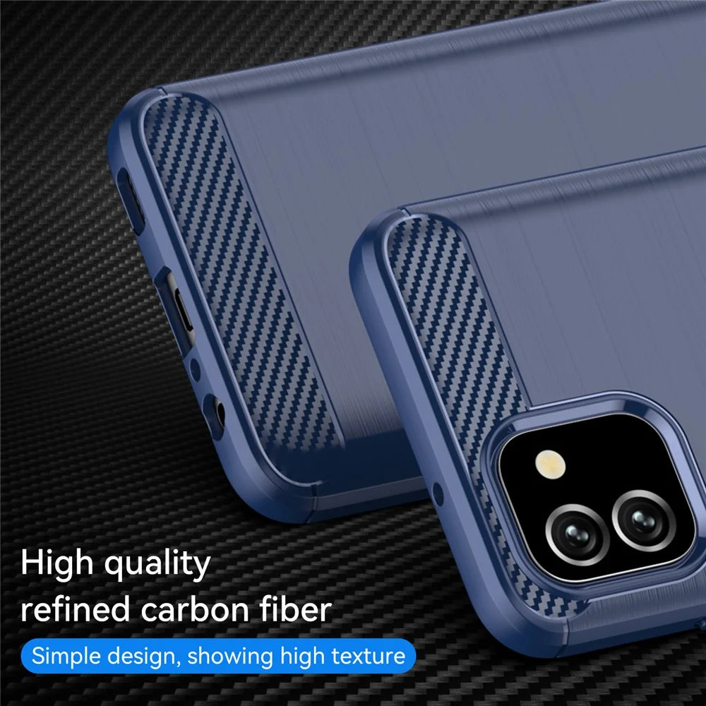 1.8mm Brushed TPU Case Carbon Fiber Texture Phone Protective Cover for Samsung Galaxy A03 (166.5mm) - Blue - 2