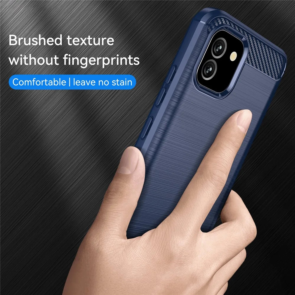 1.8mm Brushed TPU Case Carbon Fiber Texture Phone Protective Cover for Samsung Galaxy A03 (166.5mm) - Blue - 3