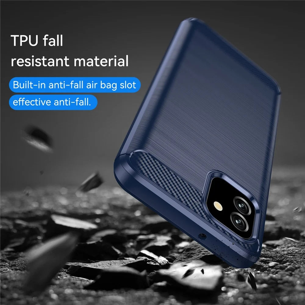 1.8mm Brushed TPU Case Carbon Fiber Texture Phone Protective Cover for Samsung Galaxy A03 (166.5mm) - Blue - 5