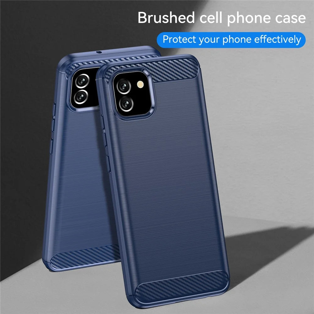 1.8mm Brushed TPU Case Carbon Fiber Texture Phone Protective Cover for Samsung Galaxy A03 (166.5mm) - Blue - 6
