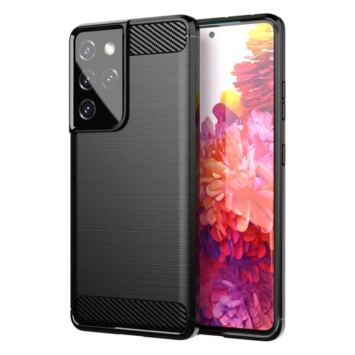 1.8mm Brushed Surface TPU Case Original Touch Surface Carbon Fiber Texture Phone Cover for Samsung Galaxy S21 Ultra 5G - Black - 1