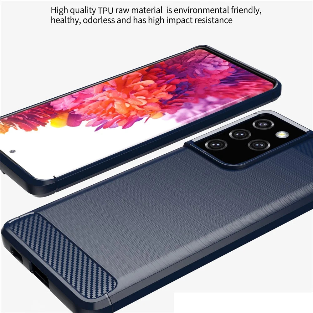 1.8mm Brushed Surface TPU Case Original Touch Surface Carbon Fiber Texture Phone Cover for Samsung Galaxy S21 Ultra 5G - Black - 3