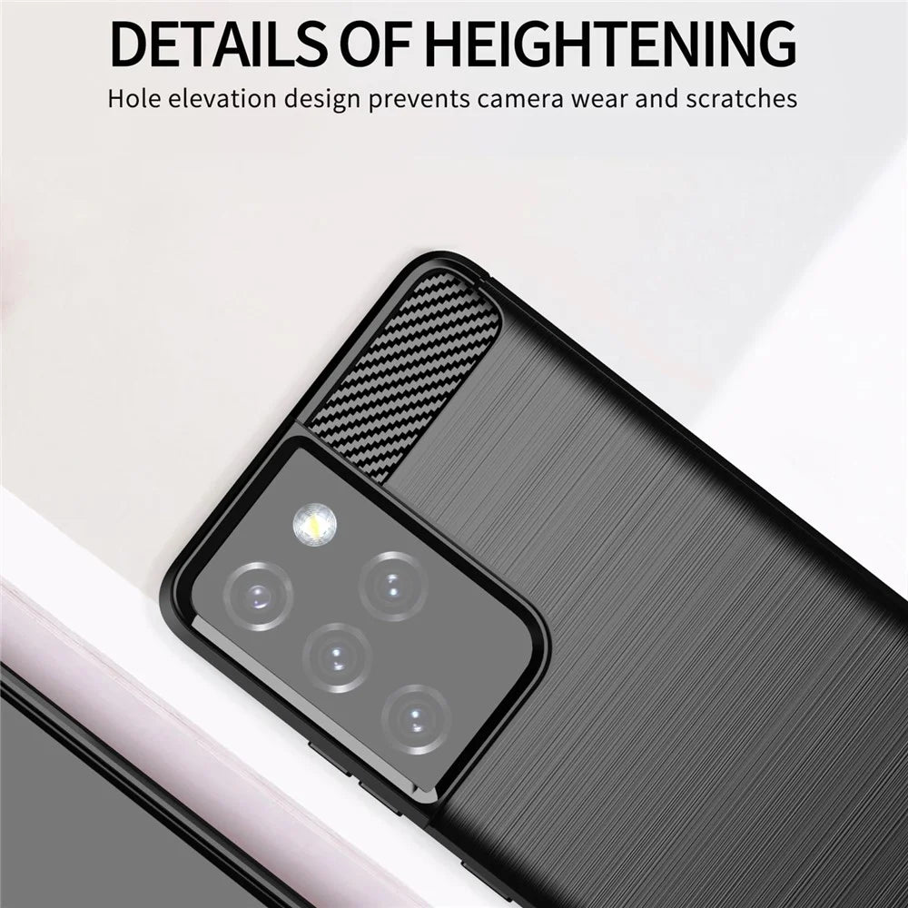 1.8mm Brushed Surface TPU Case Original Touch Surface Carbon Fiber Texture Phone Cover for Samsung Galaxy S21 Ultra 5G - Black - 4