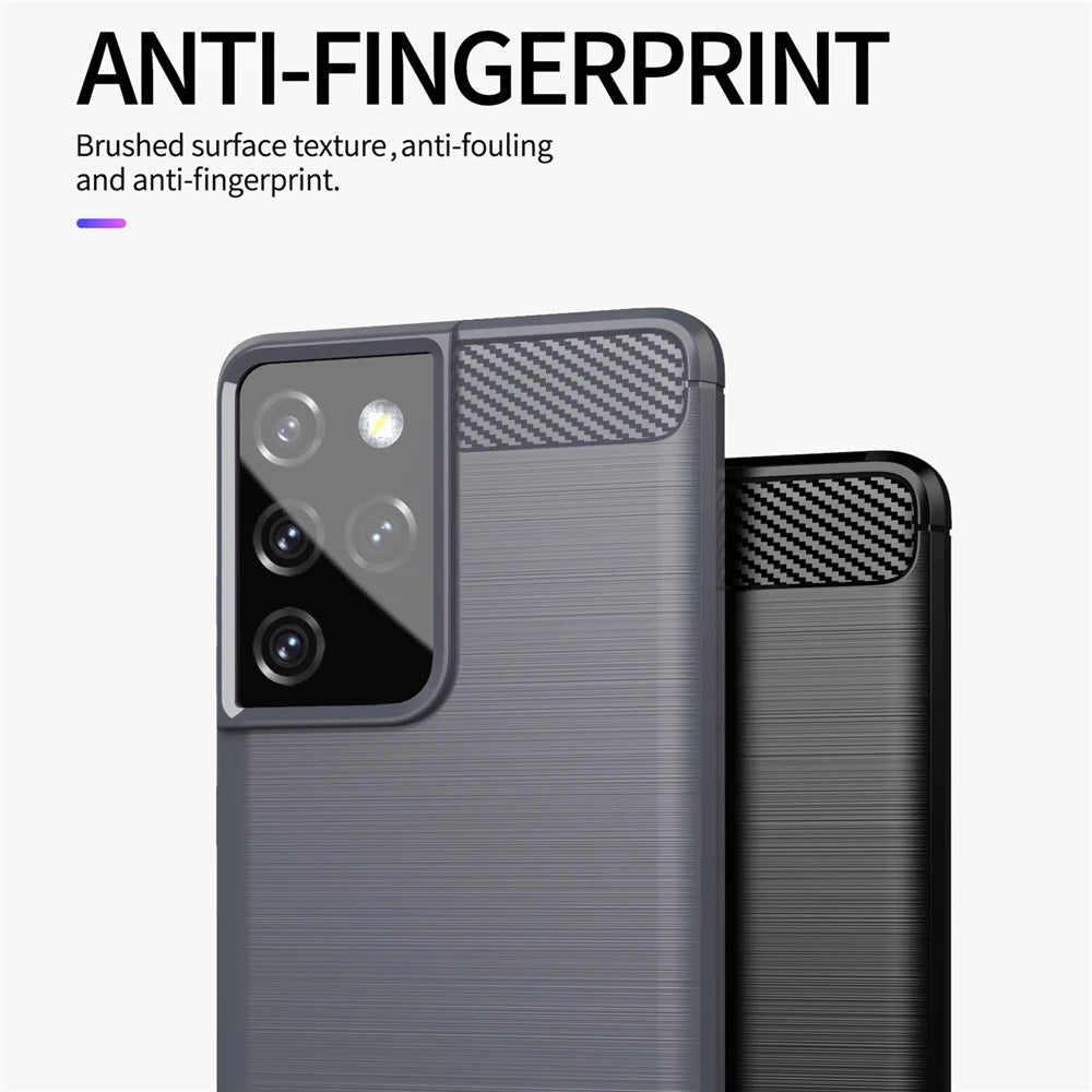 1.8mm Brushed Surface TPU Case Original Touch Surface Carbon Fiber Texture Phone Cover for Samsung Galaxy S21 Ultra 5G - Black - 5