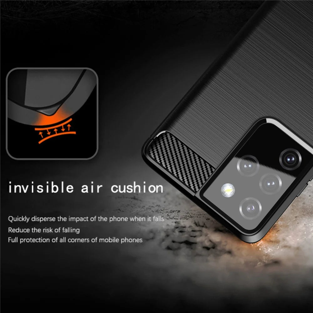 1.8mm Brushed Surface TPU Case Original Touch Surface Carbon Fiber Texture Phone Cover for Samsung Galaxy S21 Ultra 5G - Black - 7