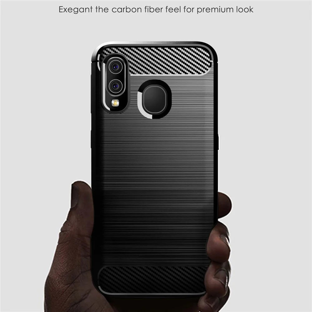 1.8mm Heat Dissipation TPU Case Ultra Thin Scratch-Resistant Carbon Fiber Texture Brushed Surface Phone Cover for Samsung Galaxy A40 - Black - 2