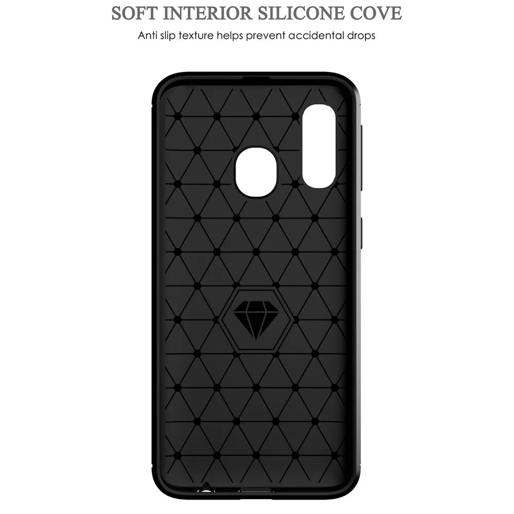 1.8mm Heat Dissipation TPU Case Ultra Thin Scratch-Resistant Carbon Fiber Texture Brushed Surface Phone Cover for Samsung Galaxy A40 - Black - 4